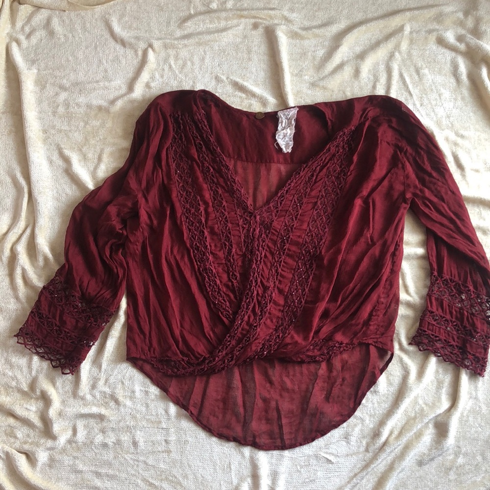 FreePeople Lrg Blouse Burgundy Embellished